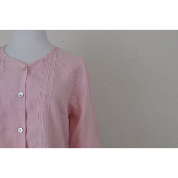 Vintage 90s Pink Linen Pink Tunic Blouse | size M - Picture 5 of 10